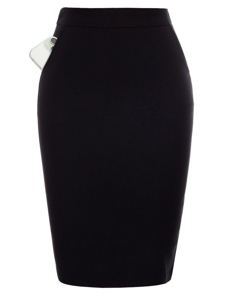 Kate Kasin Wear to Work Pencil Skirt for Women Stretchy High Waist Black, Medium - Image 1