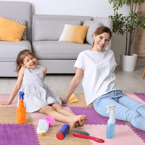 ZENOWICK 12 Pcs Plush Interlocking Carpet Tiles NonToxic Foam Carpet Tiles for Toddler Baby AntiSlip EVA Foam Interlocking Tiles for Floor Nursery Playroom Purple Light Brown Pink - Image 5