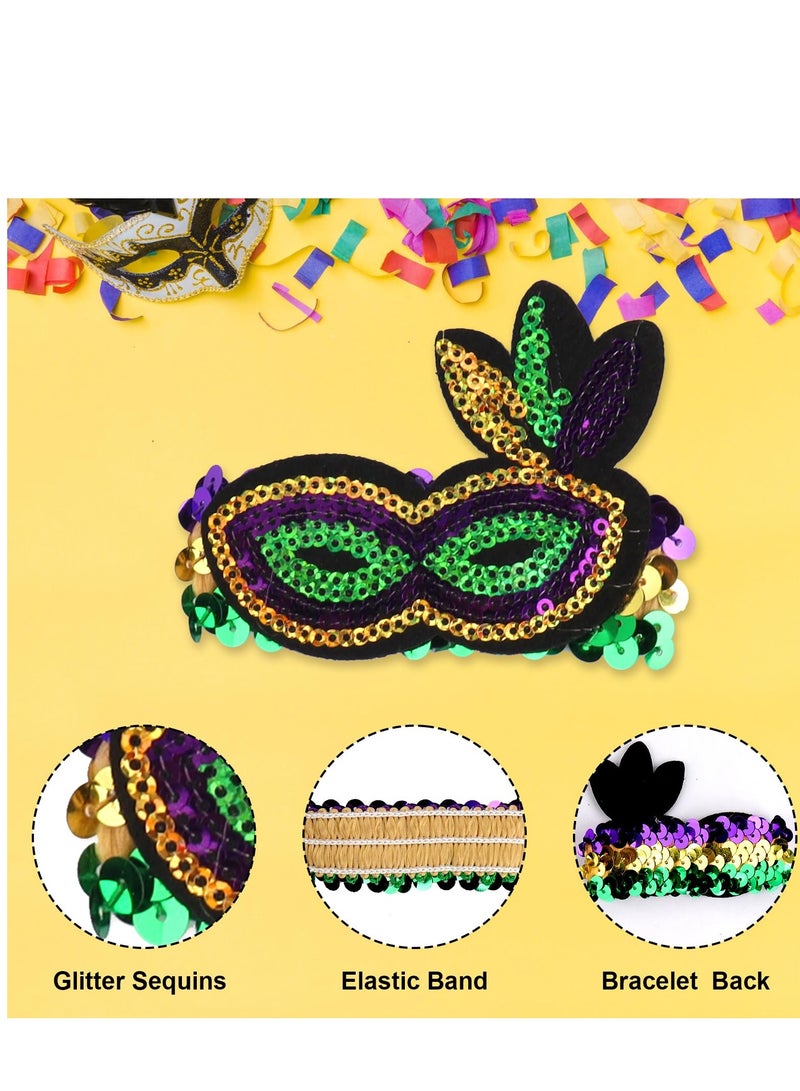 Suntown Mardi Gras Bracelets Carnival Sequin Bracelet Glitter Green Purple Set Wristband for Women and Men Gift - Image 3