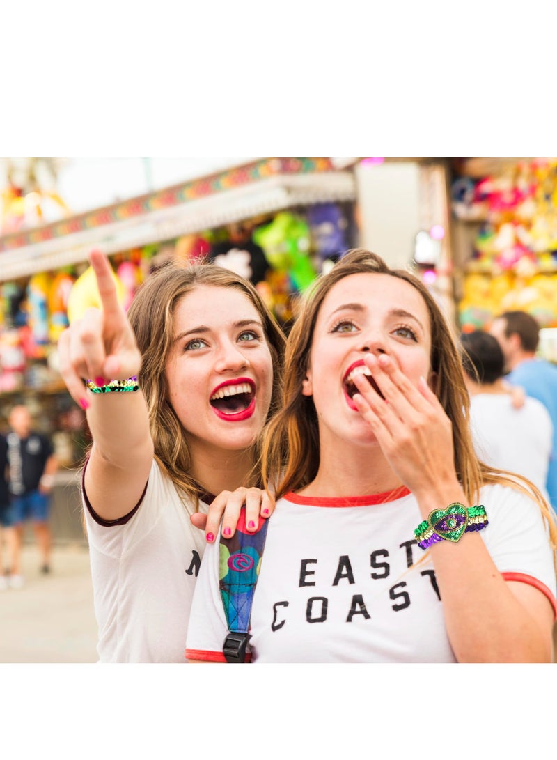 Suntown Mardi Gras Bracelets Carnival Sequin Bracelet Glitter Green Purple Set Wristband for Women and Men Gift - Image 4