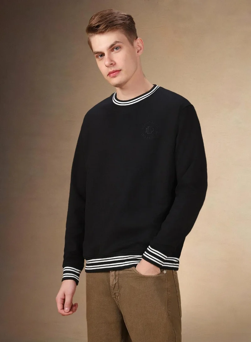 Dennis Lingo Men's Black Polyester Blend Solid Regular Fit Sweatshirt