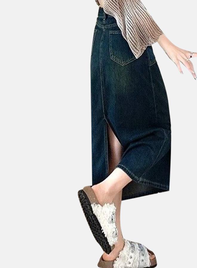 YUNIQEE Blue A-Line Midi Denim Skirts - Image 3