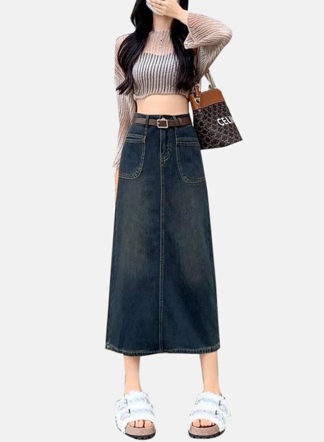 YUNIQEE Blue A-Line Midi Denim Skirts - Image 5