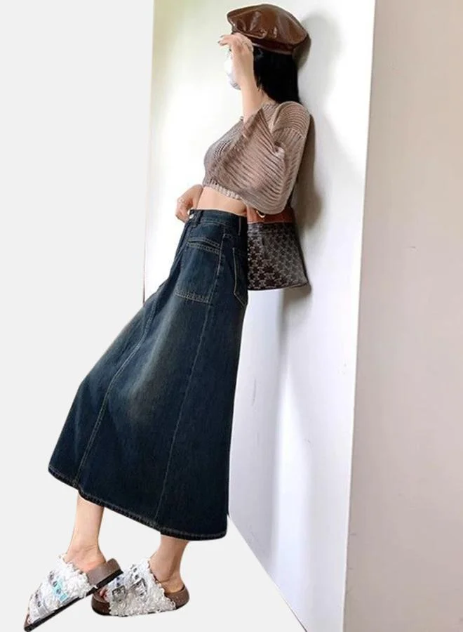 يونيكي Blue A-Line Midi Denim Skirts