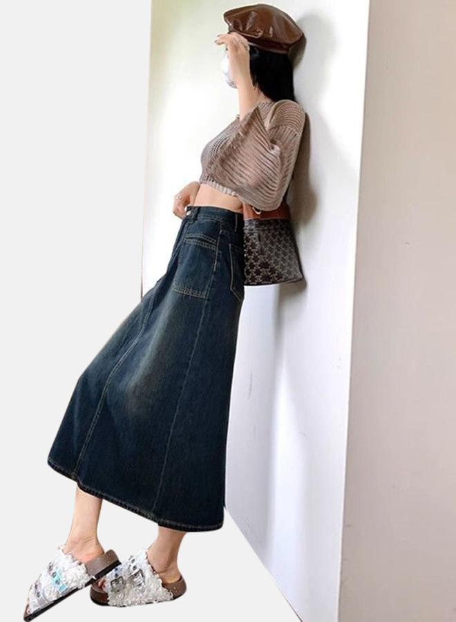 YUNIQEE Blue A-Line Midi Denim Skirts - Image 4