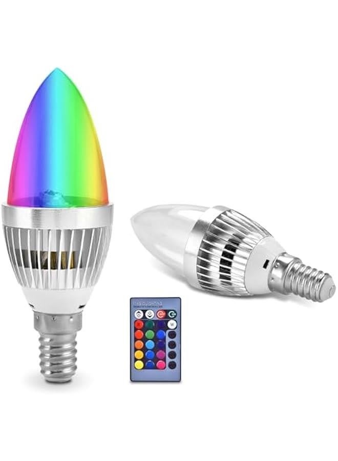 مصباح شمعة LED E14/E12 3W RGB مع جهاز تحكم عن بعد، مصباح شمعة متغير، مصباح LED مع جهاز تحكم عن بعد (E12)، مصباح شمعة متغير، مصباح شمعة E14/E12 3W RGB - Image 1