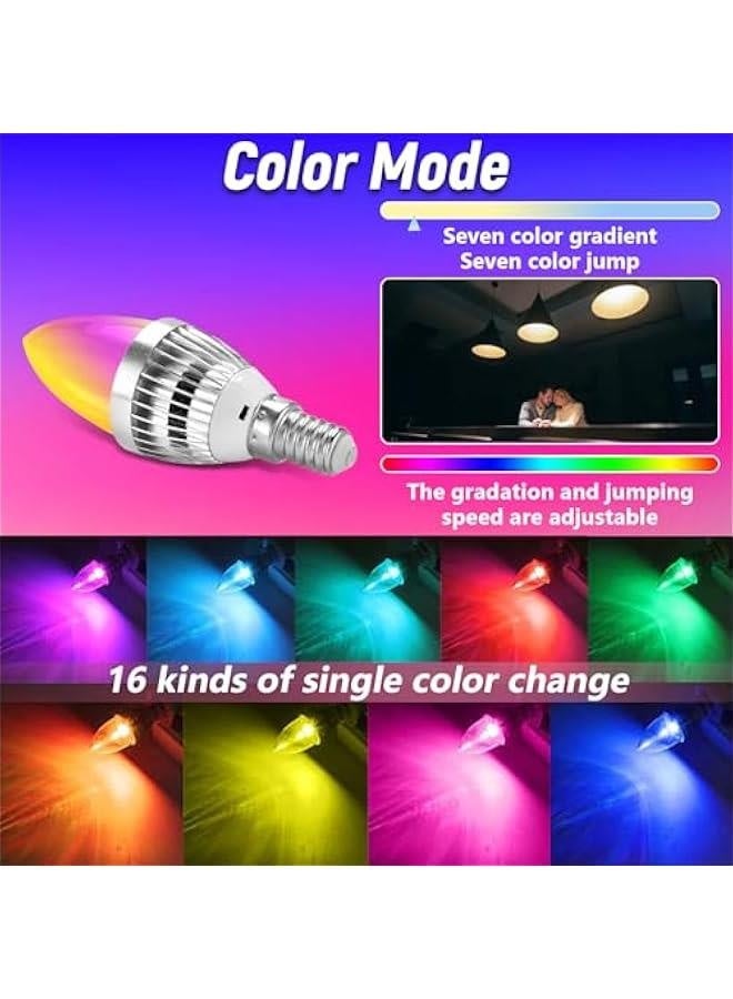 مصباح شمعة LED E14/E12 3W RGB مع جهاز تحكم عن بعد، مصباح شمعة متغير، مصباح LED مع جهاز تحكم عن بعد (E12)، مصباح شمعة متغير، مصباح شمعة E14/E12 3W RGB - Image 2