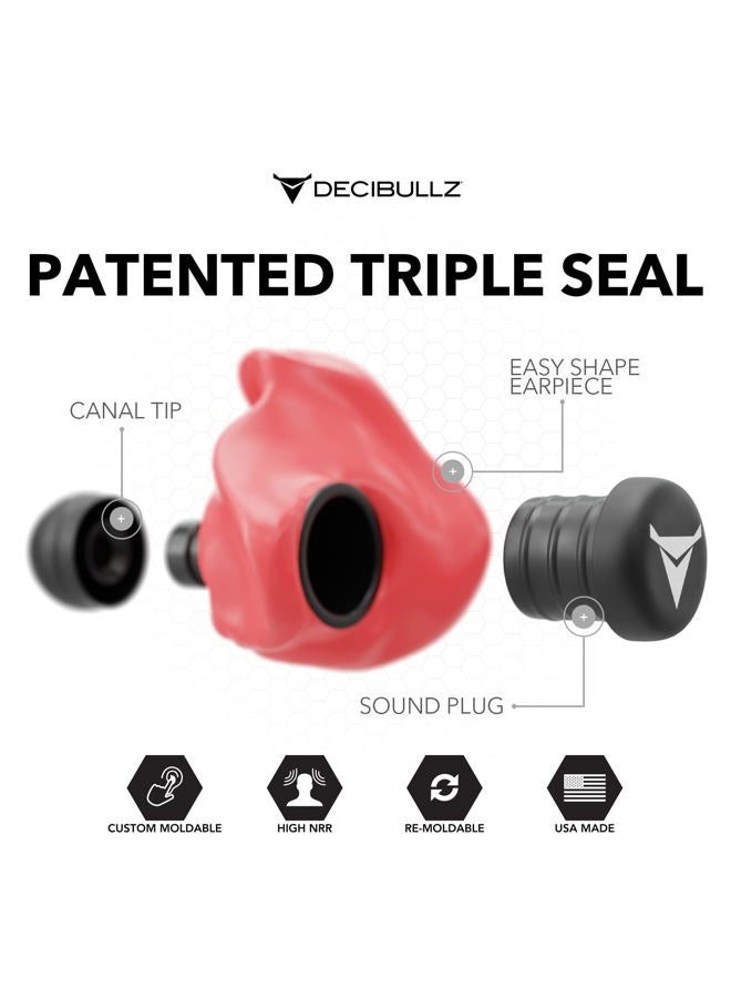 Decibullz Custom Molded Earplugs, 31dB Highest NRR, Comfortable Hearing Protection for Shooting, Travel, Swimming, Work and Concerts (Red) - Image 3