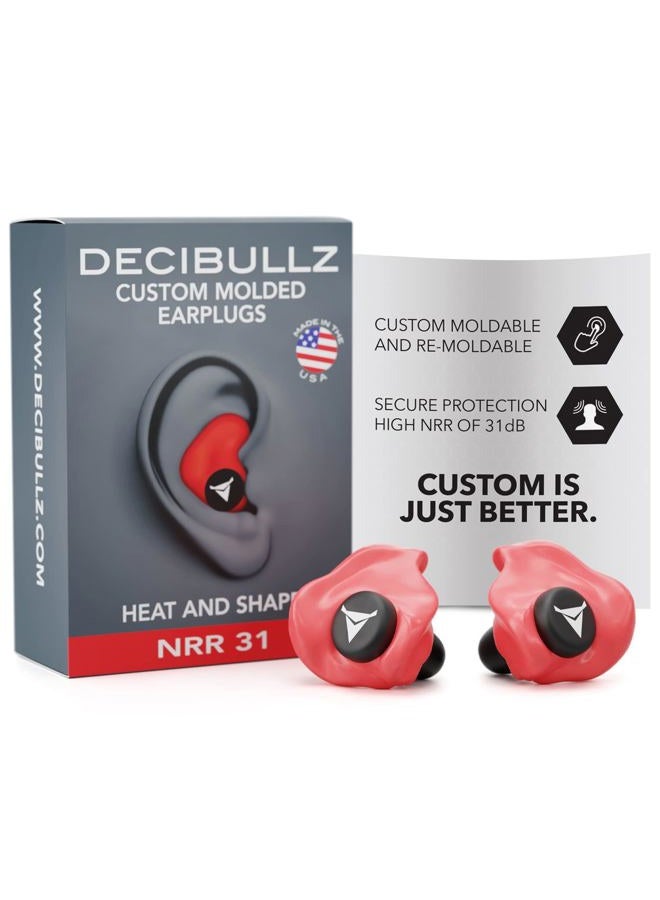 Decibullz Custom Molded Earplugs, 31dB Highest NRR, Comfortable Hearing Protection for Shooting, Travel, Swimming, Work and Concerts (Red) - Image 1