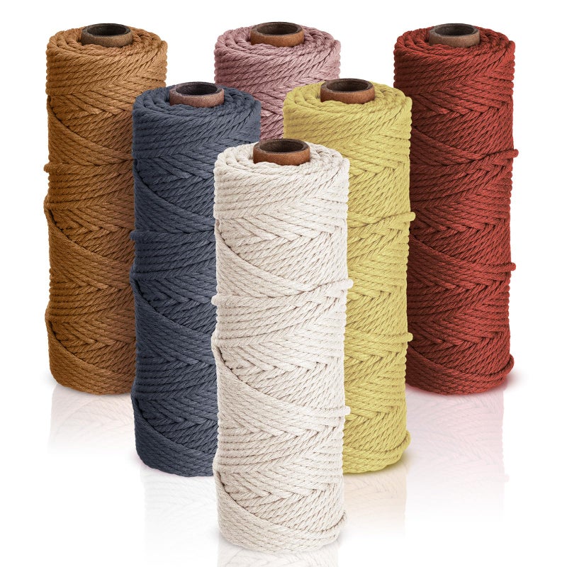 Nuanchu 6 Rolls Macrame Cord 3mm x 328 Yards Cotton Rope Colored Yarn Twine Set for DIY Wall Plant Hanger Crafts Knitting Making Supplies, 6 Colors(Soft Colors) - Image 1