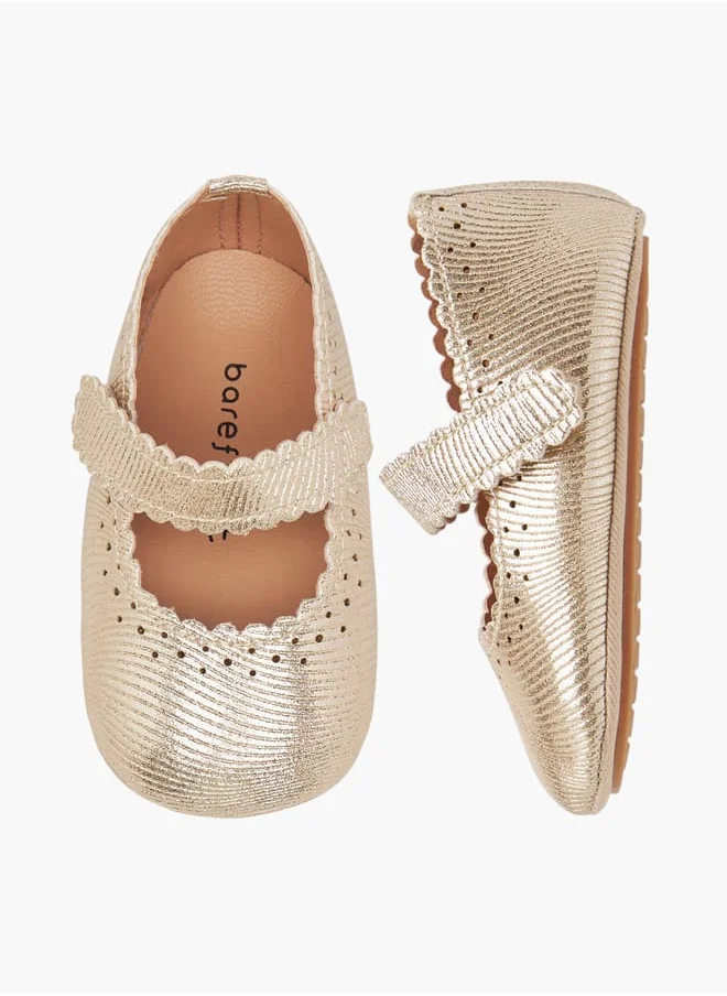 حافي القدمين Girls Perforated Booties with Hook and Loop Closure