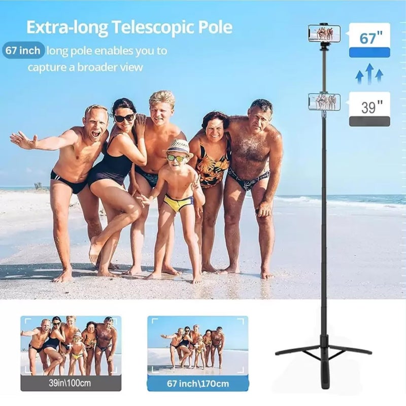 Conbre Y17 Long Selfie Stick with Tripod Stand Aluminum 67inch/170cm for Phone, Remote for Photography, Videoshoot, Selfie & Travel,Vlogging Portable Bluetooth Remote Control - Image 5