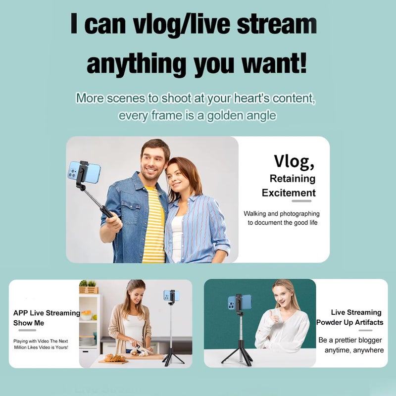 Conbre Y17 Long Selfie Stick with Tripod Stand Aluminum 67inch/170cm for Phone, Remote for Photography, Videoshoot, Selfie & Travel,Vlogging Portable Bluetooth Remote Control - Image 2
