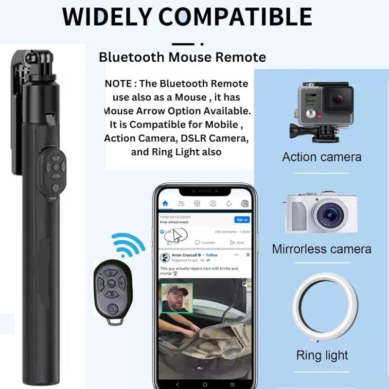 Conbre Y17 Long Selfie Stick with Tripod Stand Aluminum 67inch/170cm for Phone, Remote for Photography, Videoshoot, Selfie & Travel,Vlogging Portable Bluetooth Remote Control - Image 3