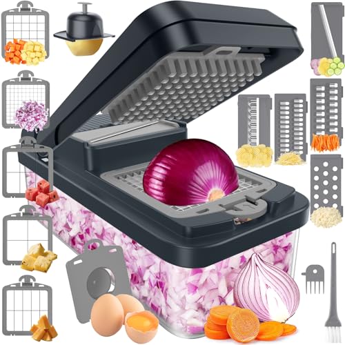 SpaceHacks 15in1 Vegetable Chopper Kitchen Gadgets with 10 Blades Veggie Food Onion Chopper Cucumber Slicer Versatile Mandoline Includes Egg Separator Finger Guard Gray - Image 1