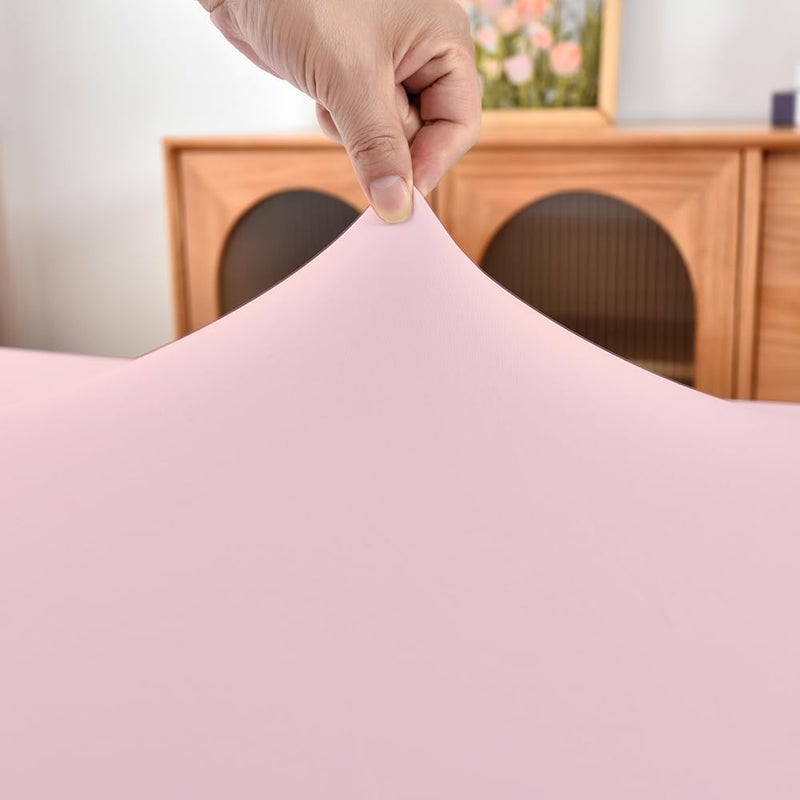 Amonsa Round Fitted Tablecloth with Elastic Edge:Not Vinyl Tight Stretchy Fabric Table Cover Washable Anti-Wrinkle Table Cloth for Outdoor Party Table Protector Pink 48 Inch - Image 3