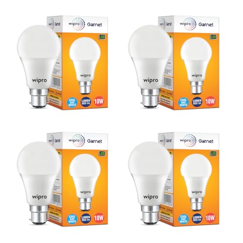 wipro Garnet 10W LED Bulb for Home & Office |Cool Day White (6500K) | B22 Base|220 degree Light coverage |4Kv Surge Protection |400V High Voltage Protection |Energy Efficient | Pack of 4 - Image 1