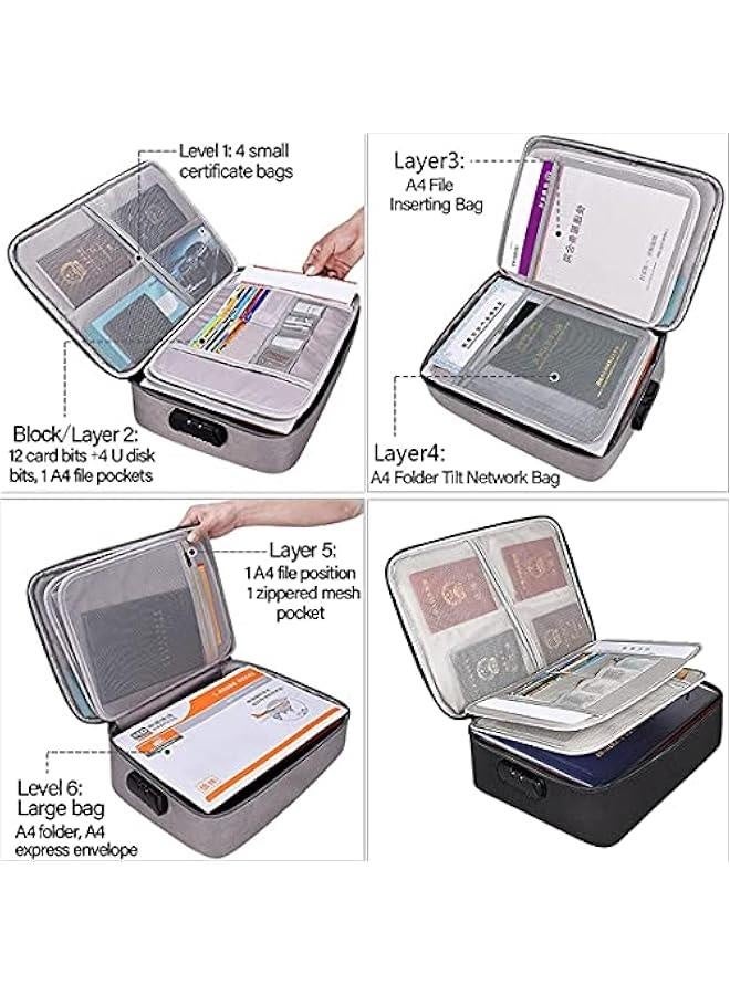 Oxford Document Organizer with Safe Code Lock,Storage Pouch Credential Bag Diploma Storage Important Document and File Pocket, Laptop, Notebooks,Bank Cards Valuables Travel Bag with Separators (Blac - Image 2