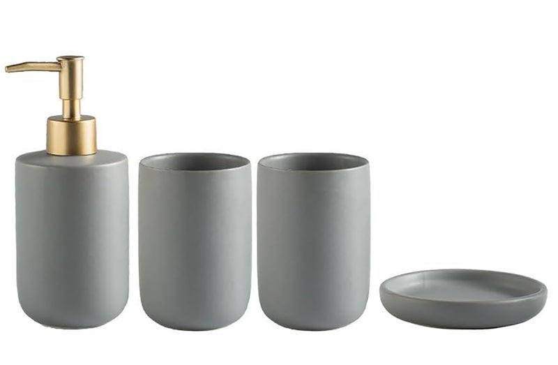 Kuber Industries Bathroom Accessories Set | Handwash Soap Dispenser | Water Cup | Soap Holder Dish for Bathroom | Toothbrush Holder for Bathroom | 4 Piece | Gray - Image 2