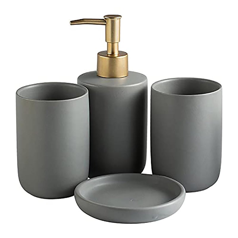 Kuber Industries Bathroom Accessories Set | Handwash Soap Dispenser | Water Cup | Soap Holder Dish for Bathroom | Toothbrush Holder for Bathroom | 4 Piece | Gray - Image 4