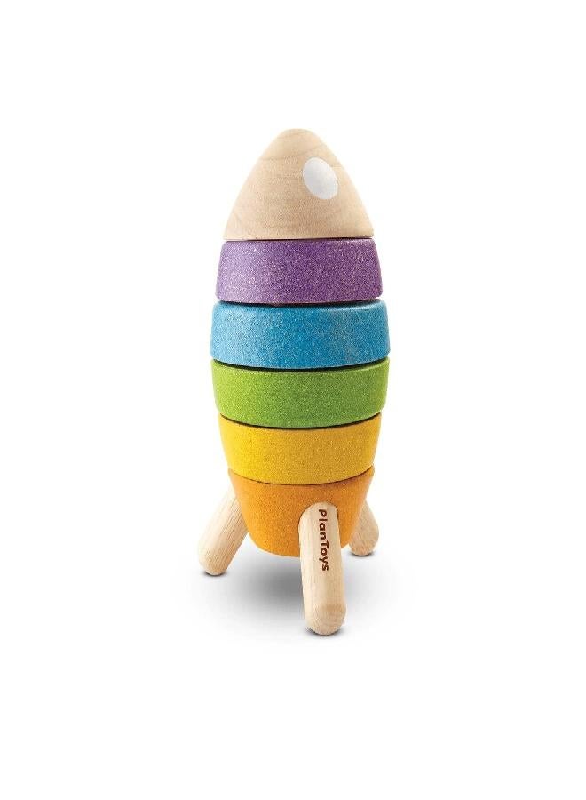 PlanToys® Wooden Stacking Rocket Toy for Toddlers | Montessori Educational STEM Learning Toy | Colorful Wooden Rocket Ship Stacker for Fine Motor Skills, Problem Solving, Preschool Gift - Image 5