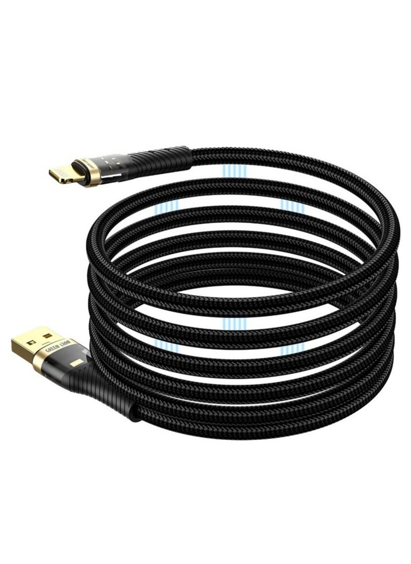 GreenLion Magnetic USB-A to Lightning Cable with 10000 Bends Life Span, 12W, Secure & Safe, Charge & Sync, Wide Compatible, 1m Cable Length - Black  - Image 1