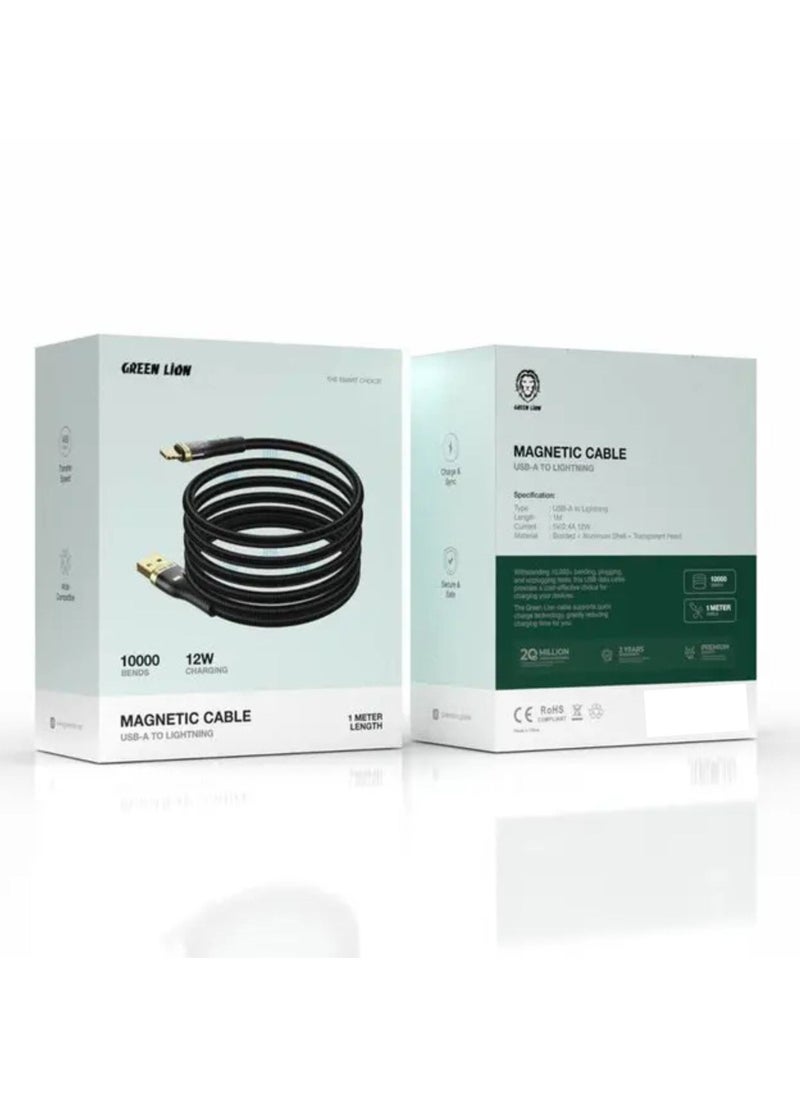 GreenLion Magnetic USB-A to Lightning Cable with 10000 Bends Life Span, 12W, Secure & Safe, Charge & Sync, Wide Compatible, 1m Cable Length - Black  - Image 2