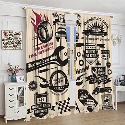 GoDazzling Retro Blackout Curtains Window, Car Repair Shop Logos Monochrome Car Silhouettes Best Garage in Town, for Living Room Bedroom 42x45in 2 Panels - Image 4