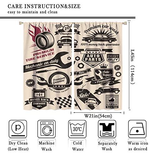GoDazzling Retro Blackout Curtains Window, Car Repair Shop Logos Monochrome Car Silhouettes Best Garage in Town, for Living Room Bedroom 42x45in 2 Panels - Image 2