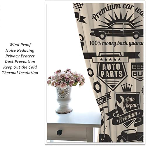 GoDazzling Retro Blackout Curtains Window, Car Repair Shop Logos Monochrome Car Silhouettes Best Garage in Town, for Living Room Bedroom 42x45in 2 Panels - Image 5