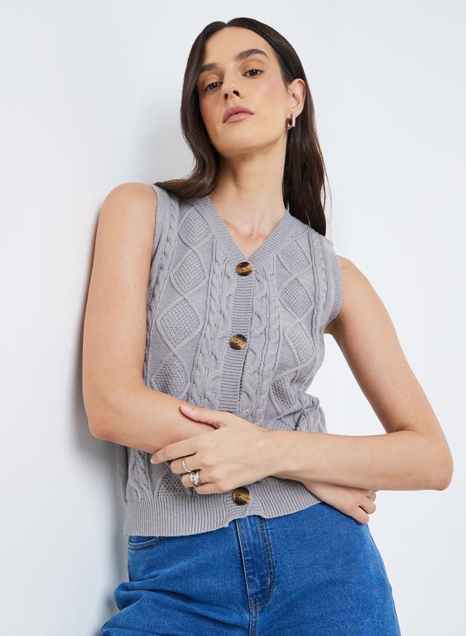 Styli Knitted Sleeveless Buttoned Waistcoat - Image 1