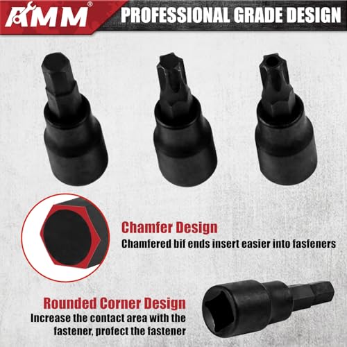 AMM 107PCS Allen and Torx bit socket set, 1/4", 3/8" and 1/2" Drive,Extra long torx/Tamper proof torx/Hex/Ball End Hex,SAE/Metric socket set, S2 Alloy steel bits - Image 3