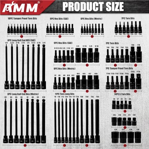 AMM 107PCS Allen and Torx bit socket set, 1/4", 3/8" and 1/2" Drive,Extra long torx/Tamper proof torx/Hex/Ball End Hex,SAE/Metric socket set, S2 Alloy steel bits - Image 2