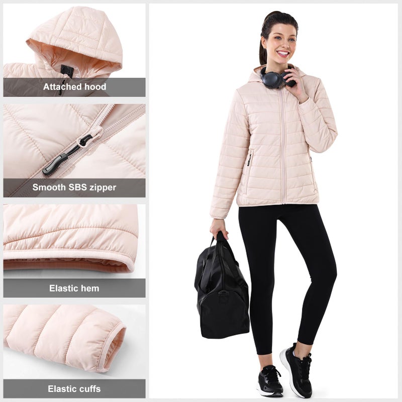 Outdoor Ventures Women's Packable Lightweight Full-Zip Puffer Jacket with Hood Quilted Winter Coat - Image 5