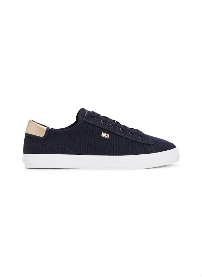 TOMMY HILFIGER Women's Canvas Metallic Heel Sneakers - Cotton, Blue  - Image 1