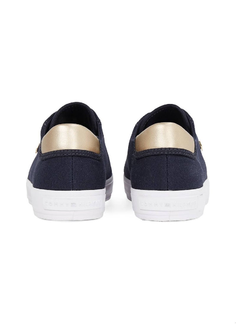 TOMMY HILFIGER Women's Canvas Metallic Heel Sneakers - Cotton, Blue  - Image 3