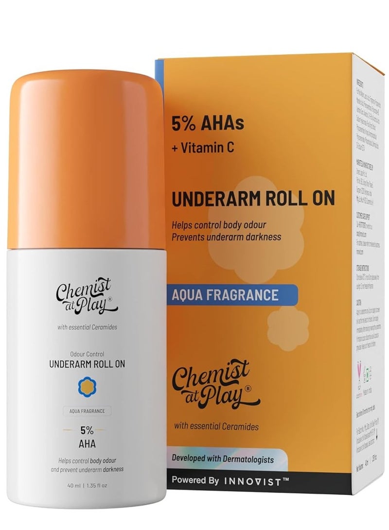 Chemist at Play UnderArm Roll On with 5% AHA Lactic Acid 1% Mandelic Acid Prevents Body Odour Brightens Skin Exfoliates Underarm Suitable for Sensitive Skin 40ML - Image 1