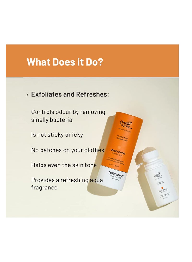 Chemist at Play UnderArm Roll On with 5% AHA Lactic Acid 1% Mandelic Acid Prevents Body Odour Brightens Skin Exfoliates Underarm Suitable for Sensitive Skin 40ML - Image 2