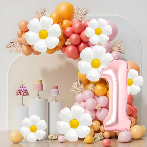 Corabsar Daisy Balloons Groovy One Birthday Decorations 40 Inch Rose Gold Number 1 Balloons Daisy Balloon for One Groovy Baby Birthday Decor Daisys First Birthdays Decor - Image 5