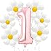 Corabsar Daisy Balloons Groovy One Birthday Decorations 40 Inch Rose Gold Number 1 Balloons Daisy Balloon for One Groovy Baby Birthday Decor Daisys First Birthdays Decor - Image 2