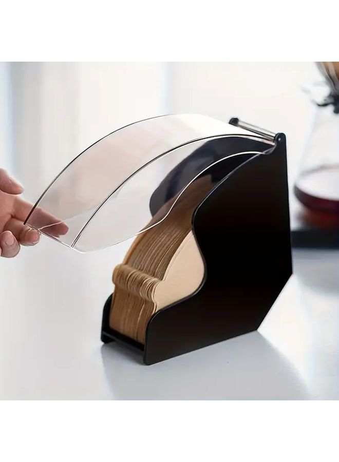 Black Coffee Filter Holder Storage Box with Dustproof Cover for Home Office Shop - Image 2