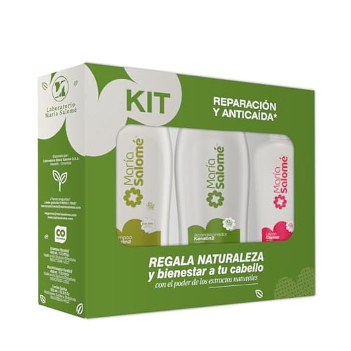 Maria Salome Keratin2 Hair Repair and Loss Prevention kit of Shampoo 13.5 fl.oz. - Conditioner 13.5fl.oz. - Lotion 11.8 fl.oz. Natural Products for Thinning Hair - Image 1