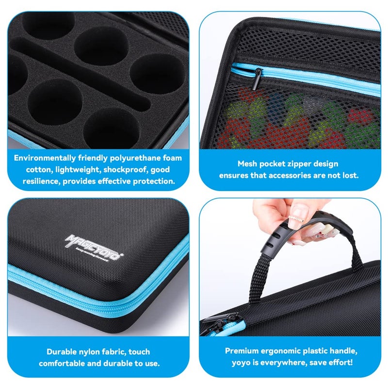 MAGICYOYO Professional Yoyo Storage Case, Yo-yo Case Carry Bag Protect Yo yo Accessories, 6 Yoyo Storage Compartments and Interior Zip Compartment (Black Blue) - Image 5