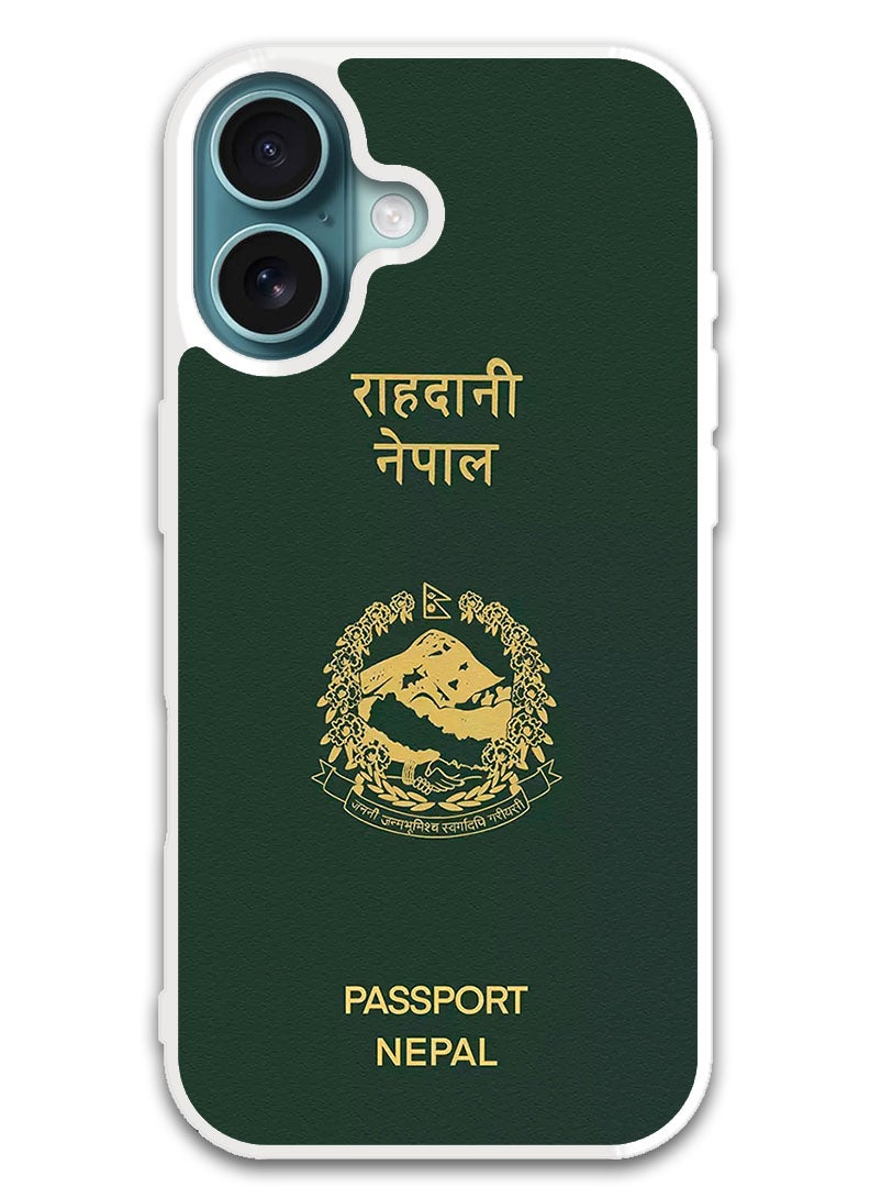 Theodor Protective Case Cover For APPLE IPHONE 16 Plus Nepal Passport (White Bumper) - Image 1