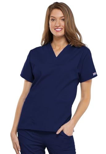 CHEROKEE Women's V Neck Scrubs Shirt, Navy, Medium - Image 4