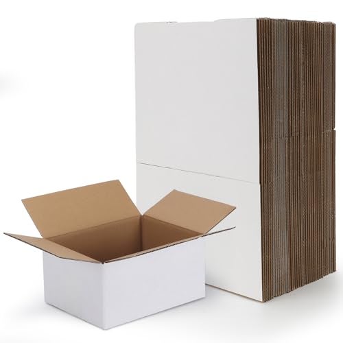 RLAVBL 8x6x4 Shipping Boxes Set of 40, White Corrugated Cardboard Box for Packing, Mailing, Business - Image 1