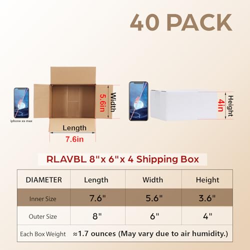 RLAVBL 8x6x4 Shipping Boxes Set of 40, White Corrugated Cardboard Box for Packing, Mailing, Business - Image 2