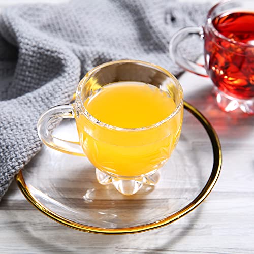 Mevanta Premium Glass Tea Cup and Saucer Set (6 Cups & 6 Saucers - 200 ML) Transparent Cups & Saucer Set For Coffee Herbal Green Tea, Lemon Tea, Espresso, Hot Chocolate,Cappuccino (MSC - 10, Set of 6) - Image 5