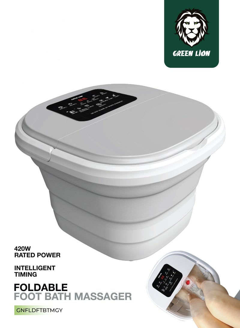 GREEN LION Foldable Foot Bath Massager with 8L Water Capacity / 4 Massage Modes / 420W Rated Power / Intelligent Timing / 8 Groups of Roller Massager / Digital Display / Bubble Surfing / Folding Storage - Grey  - Image 1