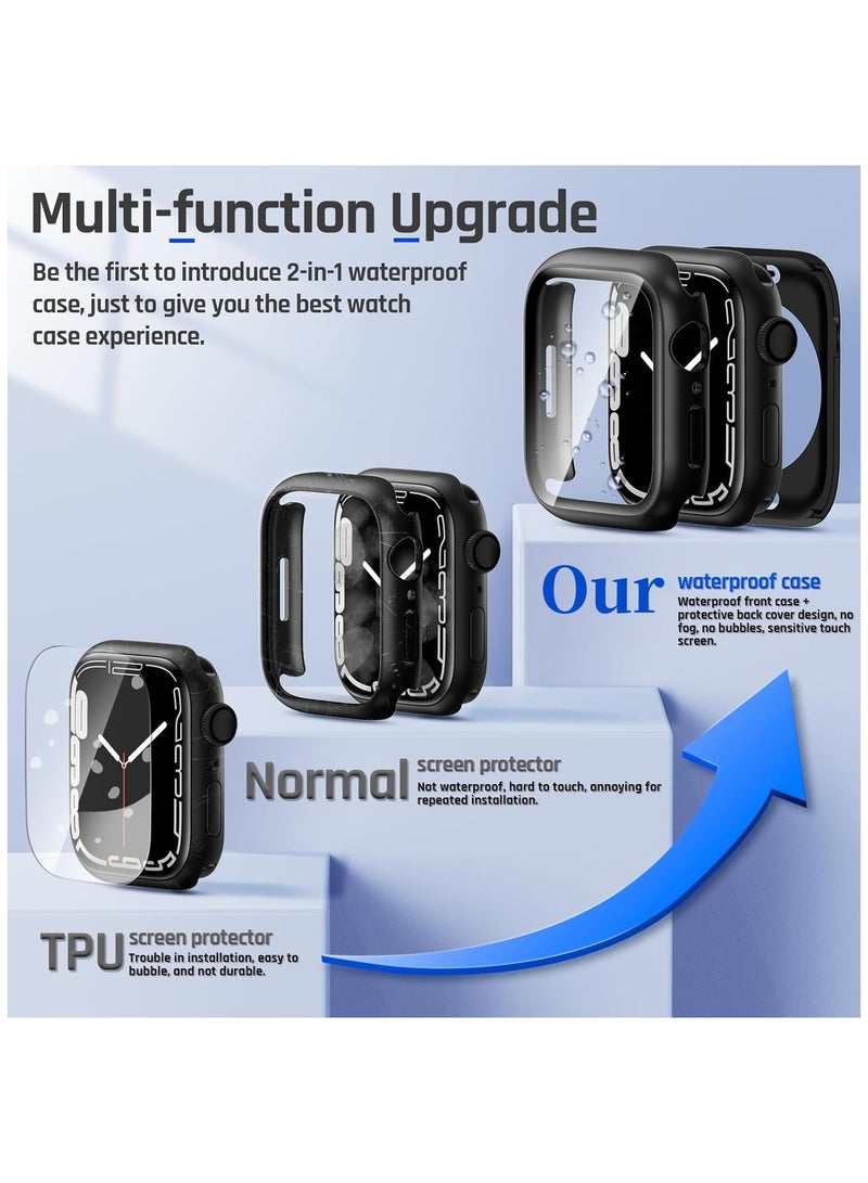 علبة مقاومة للماء مع واقي شاشة زجاجي مقسى لـ Apple Watch SE Series 6/5/4 44 مم ، 360 غطاء حماية تغطية كاملة لـ IWatch 44mm ، أسود - Image 2